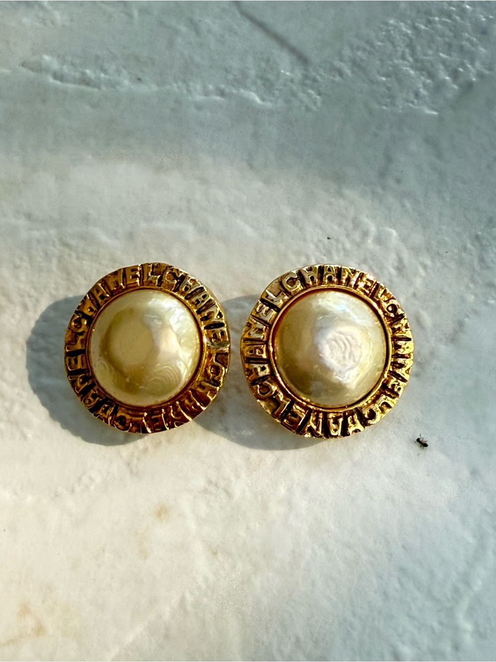 CHANEL Gold-Tone Earrings with Cream Pearl Centers